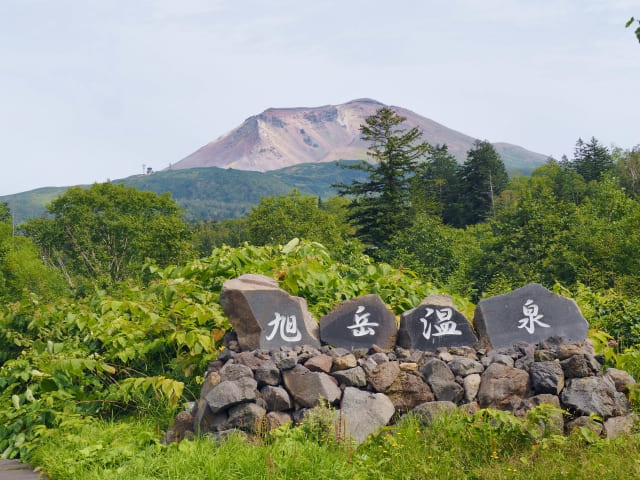 Outdoor onsen bath with mountain view