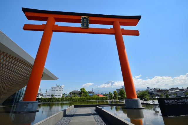 Modern architecture and interactive exhibits at Mt. Fuji World Heritage Center in Oshino